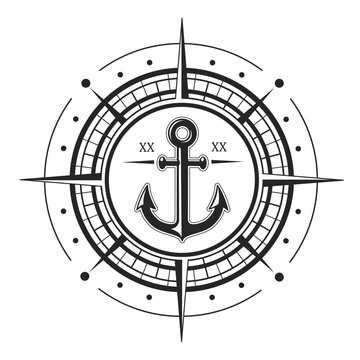 Isolated marine windrose silhouette on white background. Compass rose vector navigation label illustrations.
