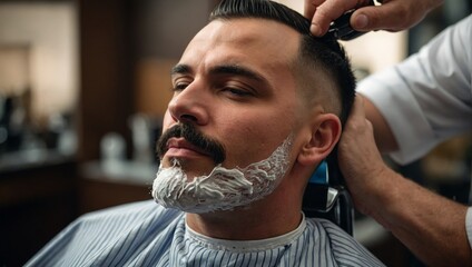 man shaving in barbershop