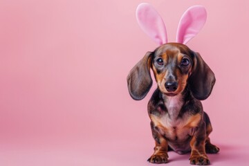 Charming Dachshund Puppy in Bunny Ears Celebrating Easter - Generative AI - 792743915