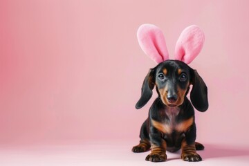 Charming Dachshund Puppy in Bunny Ears Celebrating Easter - Generative AI