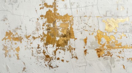 Contrasts in Decay: Gold Leaf on Cracked Concrete Wall - Generative AI - 792743965