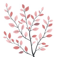 Subtle Pastel Botanicals - Elegant Pink Leaves on Branch - Generative AI Art - 792744105
