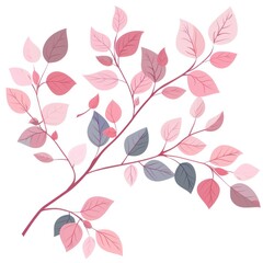 Subtle Pastel Botanicals - Elegant Pink Leaves on Branch - Generative AI Art