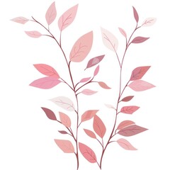 Subtle Pastel Botanicals - Elegant Pink Leaves on Branch - Generative AI Art - 792744119
