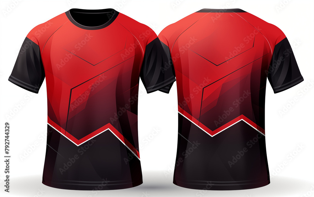Wall mural Red and black lined t-shirt jersey mockup front and back  t-shirt sport design template - Wall murals