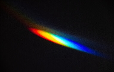 Rainbow reflective colorful sunlight on textured surface of wall. Dispersion and refraction of...