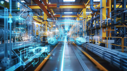 Fototapeta premium Digital twin technology creates virtual replicas of physical assets, enabling real-time monitoring, predictive maintenance, and optimization across industries
