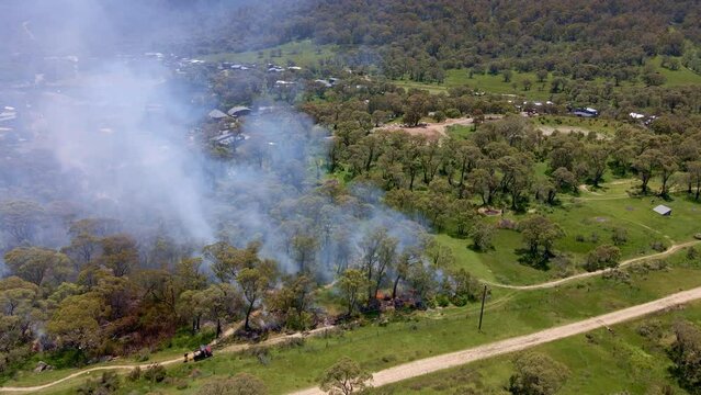 Aerial view of smoke in forest of Crackenback in New South Wales, Australia.