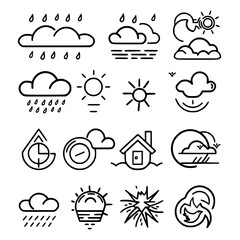 weather icons, sun icon, cloud icon, rain icon, storm icon, moon icon, snow icon, wind icon, temperature icon, cloudy icon, weather, icon, sun, vector, set, cloud, rain, symbol, illustration, storm