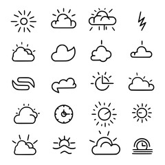Obraz premium weather icons, sun icon, cloud icon, rain icon, storm icon, moon icon, snow icon, wind icon, temperature icon, cloudy icon, weather, icon, sun, vector, set, cloud, rain, symbol, illustration, storm, m