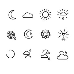 weather icons, sun icon, cloud icon, rain icon, storm icon, moon icon, snow icon, wind icon, temperature icon, cloudy icon, weather, icon, sun, vector, set, cloud, rain, symbol, illustration, storm, m