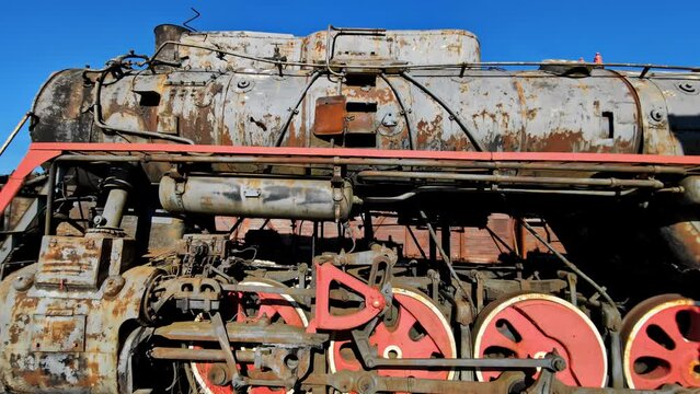 Rusted, old, vintage steam engine train in the old west