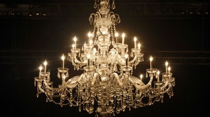 Dimmed dazzle A majestic chandelier casts a gentle glow over a sea of twirling aristocrats creating a captivating scene of refined sophistication. . - obrazy, fototapety, plakaty