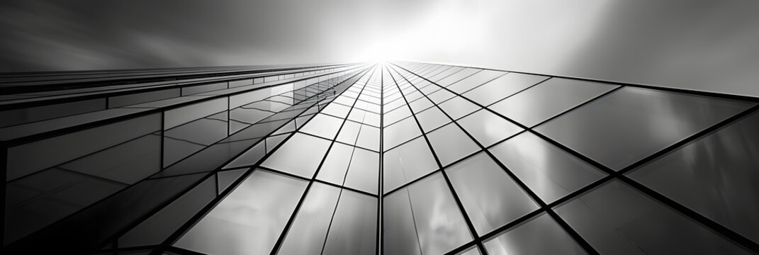 A black and white photo of a building with a lot of lines