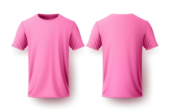 Pink T-shirts With Copy Space Front And Back View Crew Neck T-Shirt For Mockup 