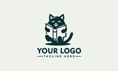 Cat Reading Book logo vector book with cat vector logo for business identity
