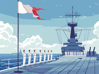 Seafaring Ceremony: Sailors Honor National Pride Atop Warship