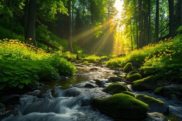  Stream in Lush Green Forest with Ferns