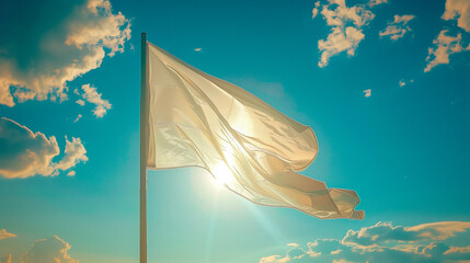 one white flag in front of a blue sky