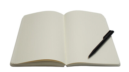 open blank notebook and pen on white
