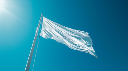 one white flag in front of a blue sky