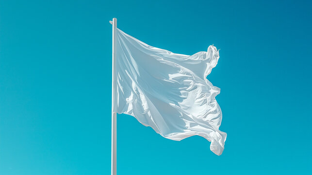 one white flag in front of a blue sky