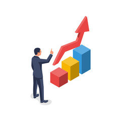 Dividend concept. Profit from investment. Save up money. Budget increase. Percentage rate, stock price, growth profit. Finance and money. Vector illustration isometric design.