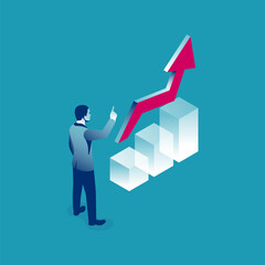 Dividend concept. Profit from investment. Save up money. Budget increase. Percentage rate, stock price, growth profit. Finance and money. Vector illustration isometric design. - obrazy, fototapety, plakaty