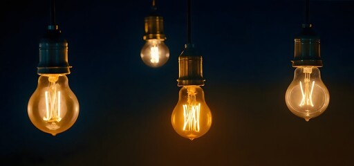 Glowing hanging bulbs in a dark background