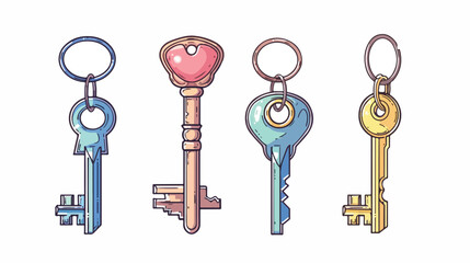 Set of Four Keys with different Keychains. Keyholders