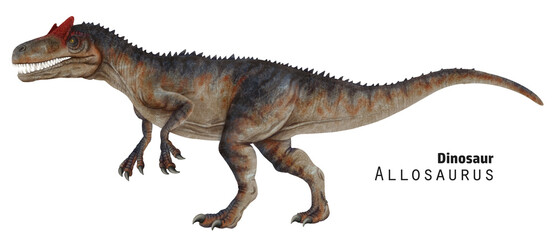 Allosaurus illustration. Dinosaur with open jaws. Ancient animal predator. Beige dino