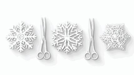 Set of Four Snowflakes scissors. Paper cut style. Chr