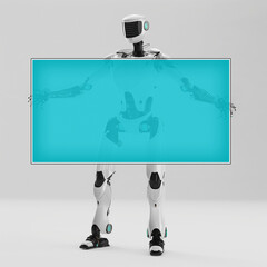 AI robot holding a blank sign