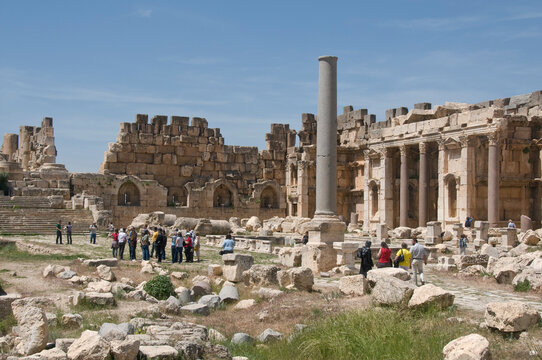 Tourists at the ancient Temple of Baal, the Heliopolis in Baalbek, UNESCO World Heritage Site, Lebanon, Middle East