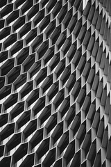 Close up of a geometric building texture in black and white