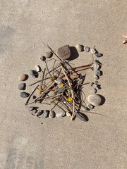 Nature-inspired heart made of stones and twigs