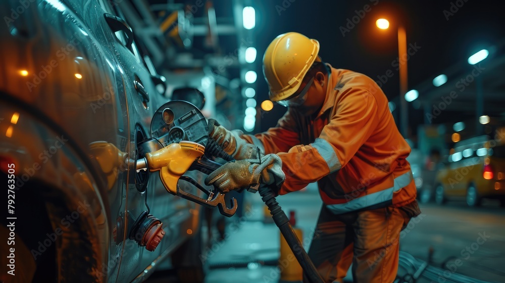 Aufkleber Technical team installing a product fuel pump. Generative AI.