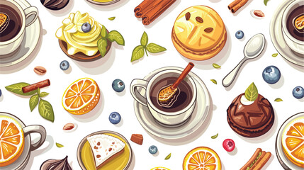 Tea time elements seamless pattern Vector illustration