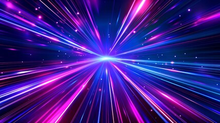 Animated hyperspace warp speed light effect background. Galaxy hyperspace modern velocity tunnel motion. Futuristic travel in cyber universe illustration. Neon highway fast move radial design.