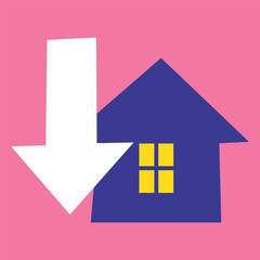 Economical concept. Low cost of rent. Hand drawn illustration on pink background.