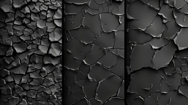 3D damaged dry wall plaster png set. Subtle broken rough stucco abstract collection. Earthquake template with crack paint texture.