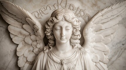 Antique Marble Angel Detailed Wings and Serene Expression Spiritual and Historical Significance