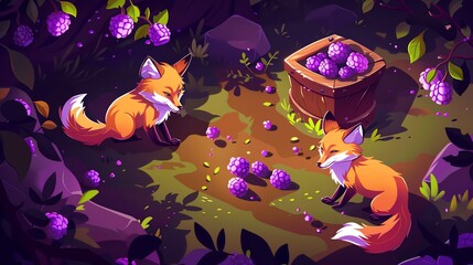 A family of cunning foxes, known for their keen sense of smell, became trufflehunting experts, unearthing these culinary delicacies for highend restaurants - obrazy, fototapety, plakaty