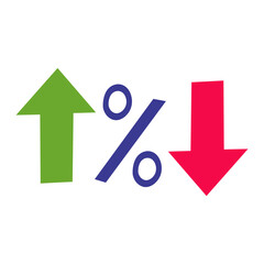Financial concept. Arrows up and down. Percentages. Flat illustration on white background. 