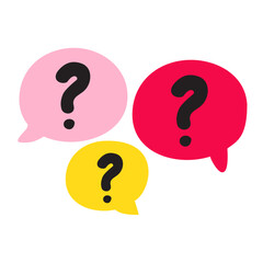 Speech bubbles with question marks. Flat design. Hand drawn illustration on white background.