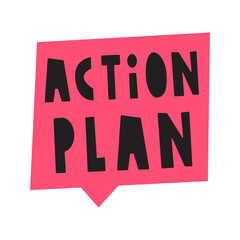 Red speech bubble. Action plan. Illustration on white background.