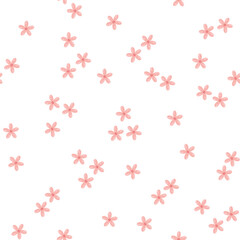 Cute hand drawn pink flowers seamless vector pattern. Simple Scandi style design. Fun seasonal floral background for apparel, fabric, wallpaper, textile, packaging, card, print, gift, wrapping paper.