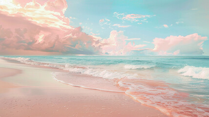 A beautiful beach with pink sand and blue water.