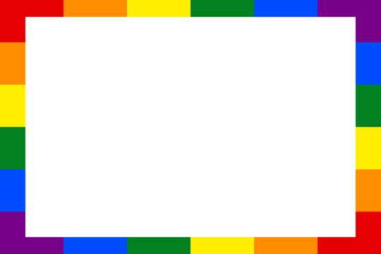 Empty rainbow rectangular frame isolated on a transparent background. Photo frame in the colors of the Pride flag. Blank frame for pride month. Vector illustration