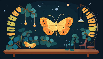 Butterfly in the garden. Vector illustration in flat style.